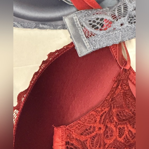 Elegant Wireless Lace Bra Set - Gray and Red - Picture 6 of 7
